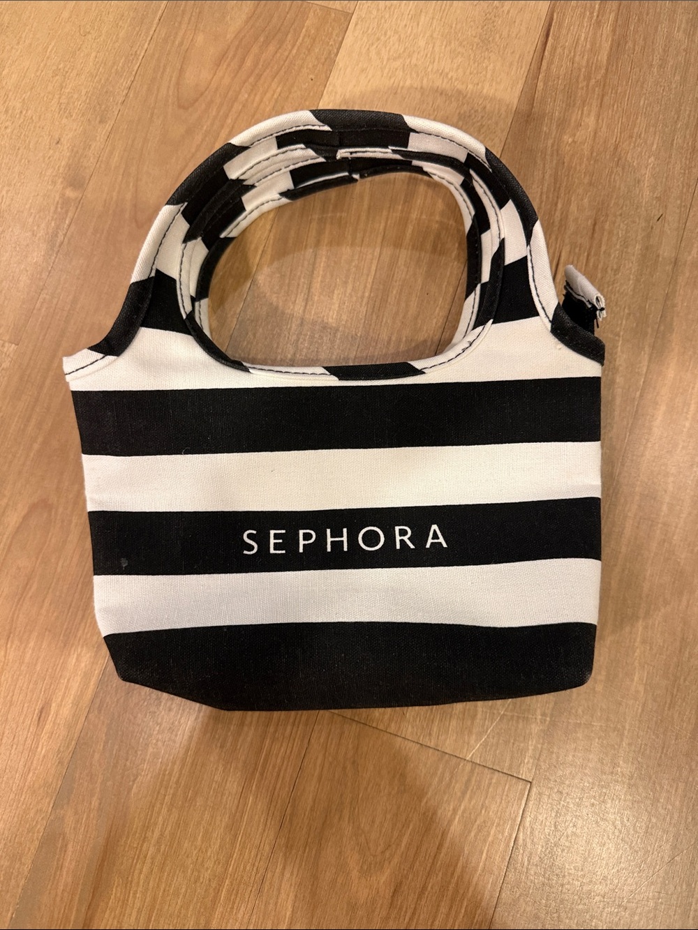 Sephora Black and White Striped Cosmetic Tote 6in x 8in